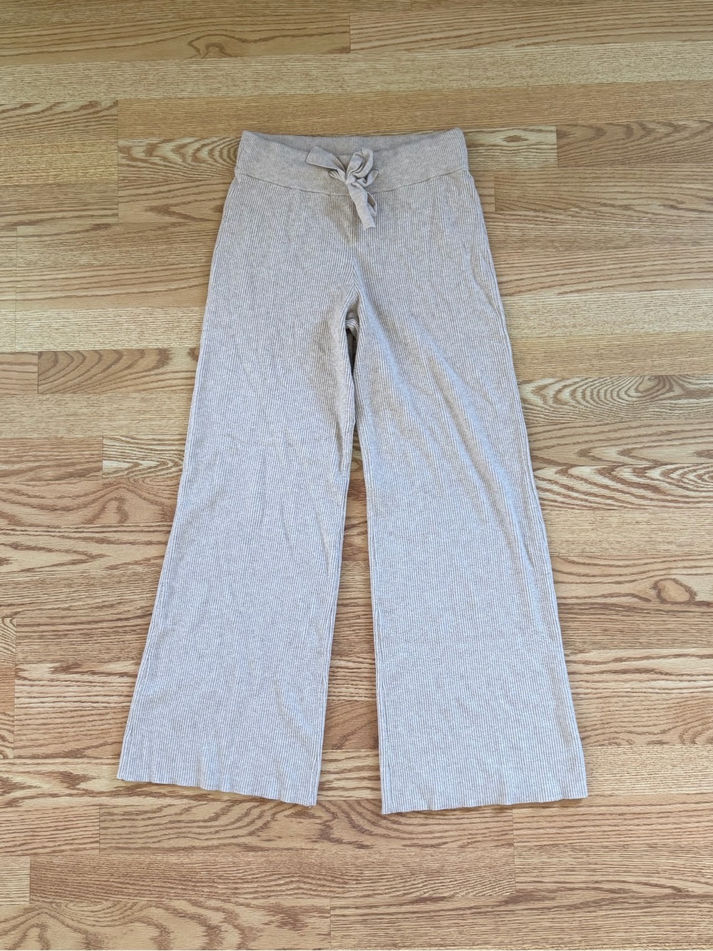 Gilly Hicks Wide-Leg Knit Pants in Beige Tie-Waist